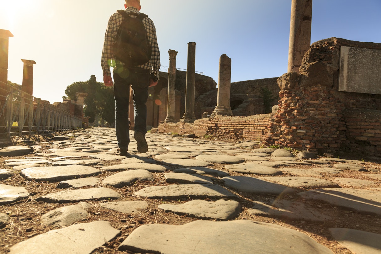 Roman road, Ostia Antica ruins, near Rome, Italy